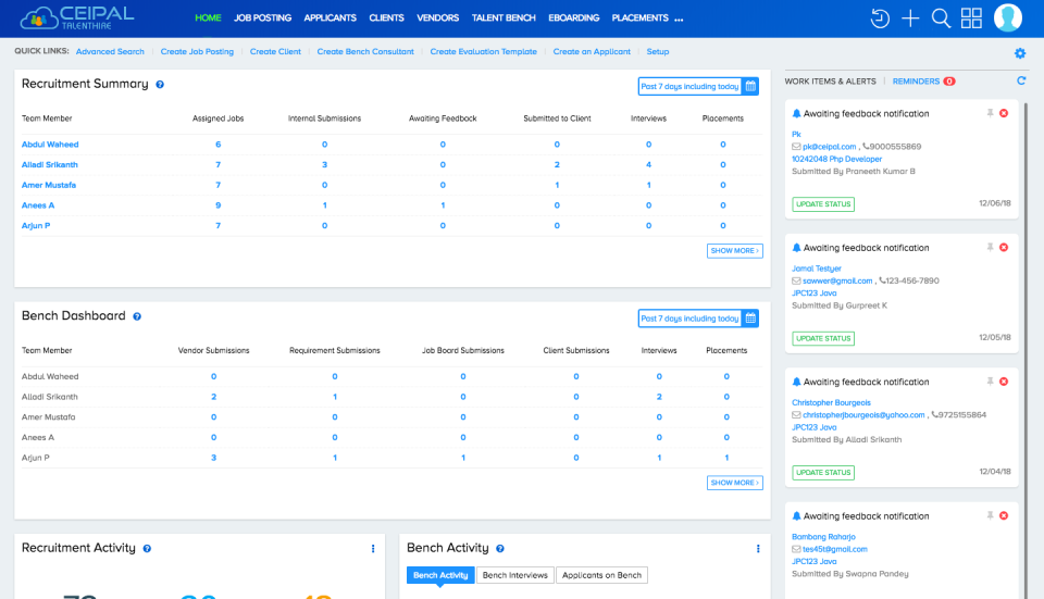Ceipal-ATS-dashboard Top 12 Best Applicant Tracking Systems for Smooth Recruitment