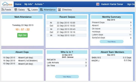 GreytHR-Employee-Dashboard Top 11 Best HR Payroll Softwares to Create a Great Workplace